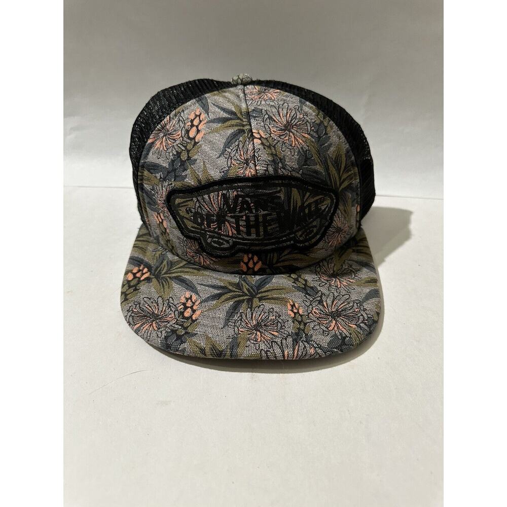 Vans Off The Wall Black Floral Trucker Mesh Cap Hat Adjustable Snapback Y2K